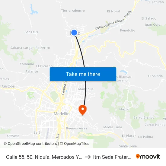 Calle 55, 50, Niquía, Mercados Y Carnes to Itm Sede Fraternidad map