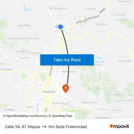 Calle 54, 47, Niquía to Itm Sede Fraternidad map