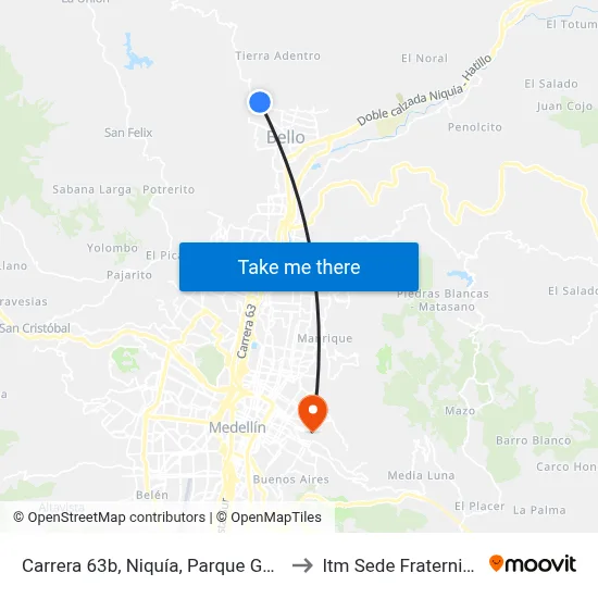 Carrera 63b, Niquía, Parque Goretti to Itm Sede Fraternidad map