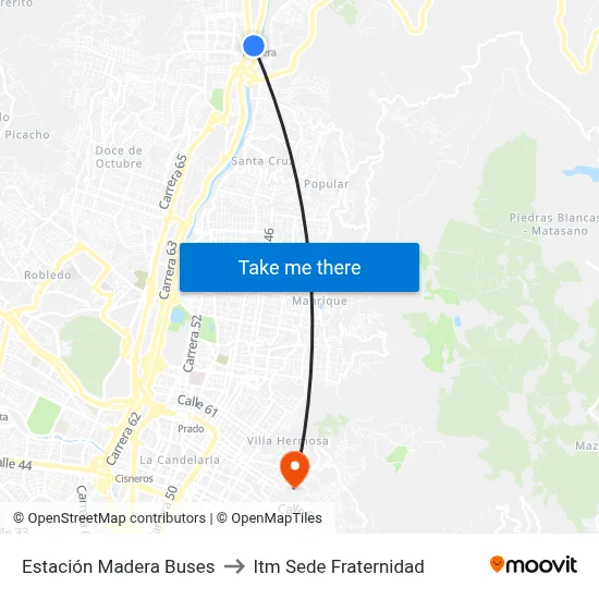 Estación Madera Buses to Itm Sede Fraternidad map