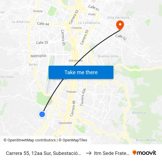 Carrera 55, 12aa Sur, Subestación De Energía to Itm Sede Fraternidad map