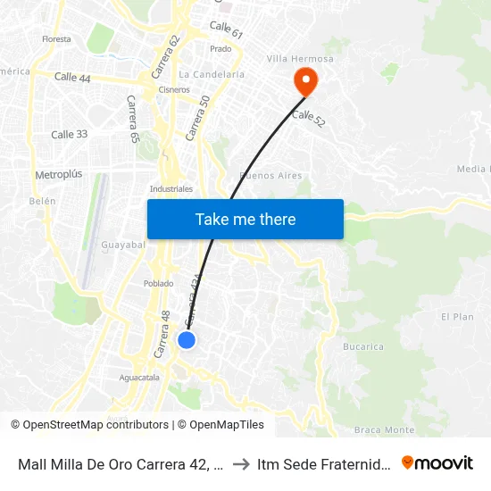 Mall Milla De Oro Carrera 42, 43 to Itm Sede Fraternidad map