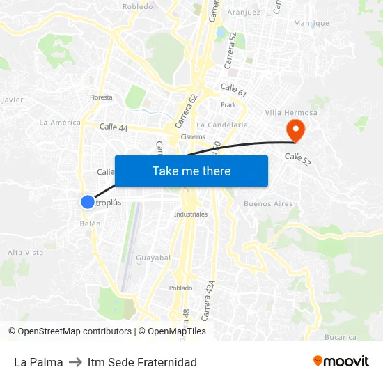 La Palma to Itm Sede Fraternidad map