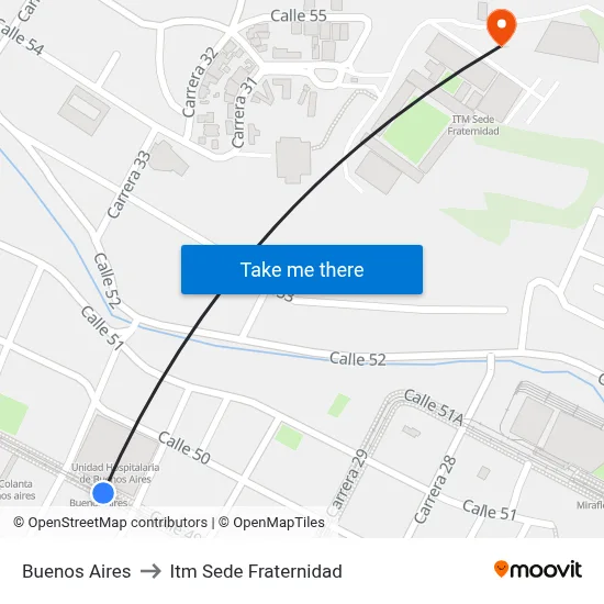 Buenos Aires to Itm Sede Fraternidad map