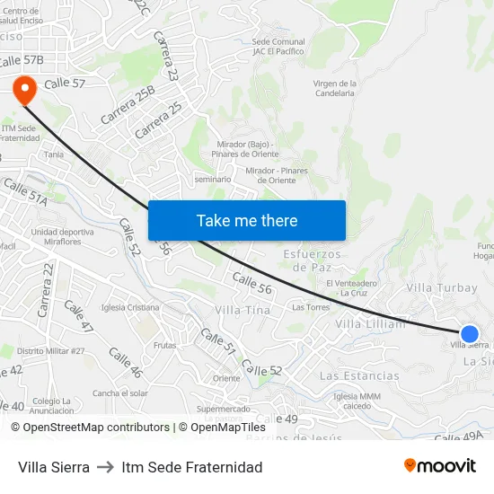 Villa Sierra to Itm Sede Fraternidad map