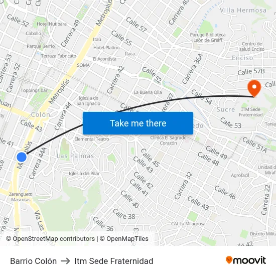 Barrio Colón to Itm Sede Fraternidad map