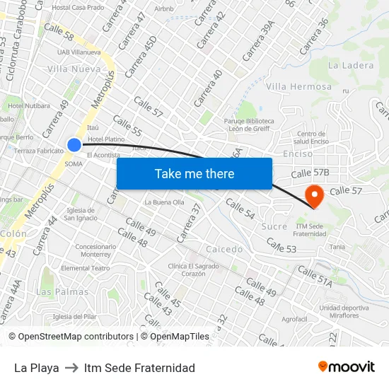 La Playa to Itm Sede Fraternidad map