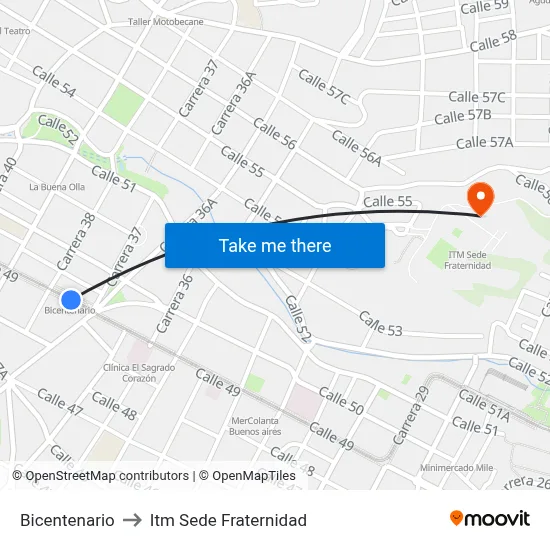 Bicentenario to Itm Sede Fraternidad map