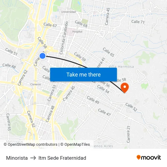 Minorista to Itm Sede Fraternidad map