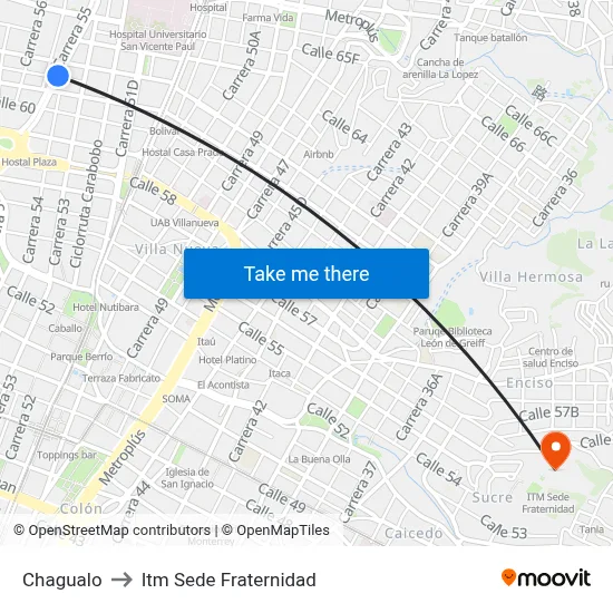 Chagualo to Itm Sede Fraternidad map