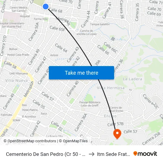 Cementerio De San Pedro (Cr 50 - Cl 68, Medellín) to Itm Sede Fraternidad map