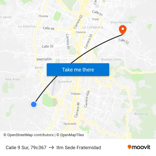 Calle 9 Sur, 79c367 to Itm Sede Fraternidad map