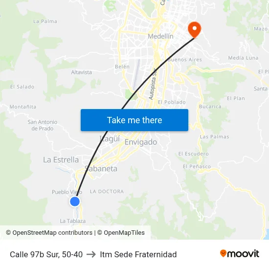 Calle 97b Sur, 50-40 to Itm Sede Fraternidad map