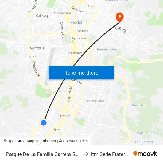 Parque De La Familia Carrera 52, 78-94 to Itm Sede Fraternidad map
