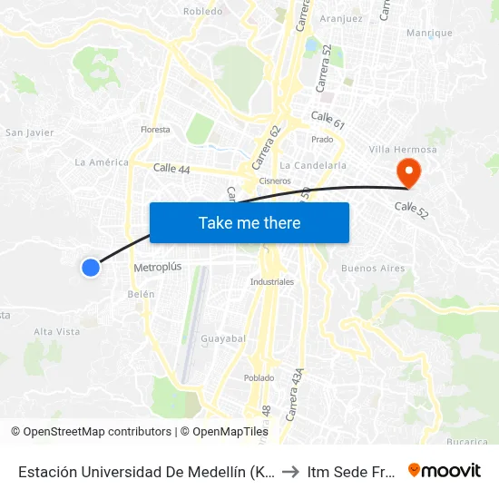 Estación Universidad De Medellín (Kr 87 - Cl 30, Medellín) to Itm Sede Fraternidad map