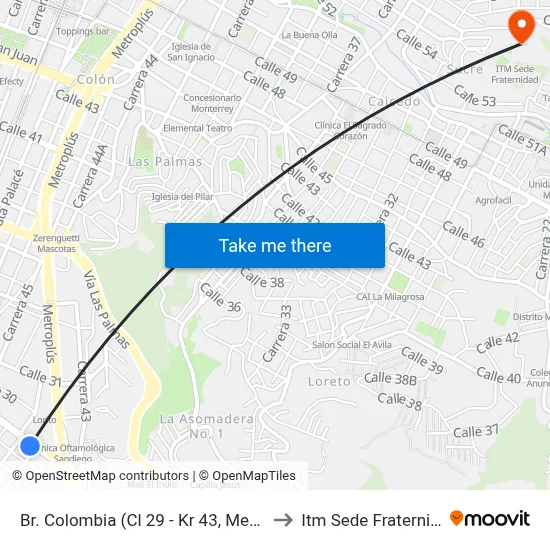 Br. Colombia (Cl 29 - Kr 43, Medellín) to Itm Sede Fraternidad map