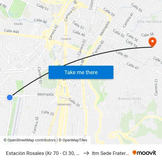 Estación Rosales (Kr 70 - Cl 30, Medellín) to Itm Sede Fraternidad map