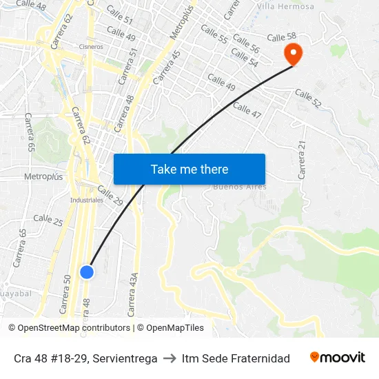 Cra 48 #18-29, Servientrega to Itm Sede Fraternidad map