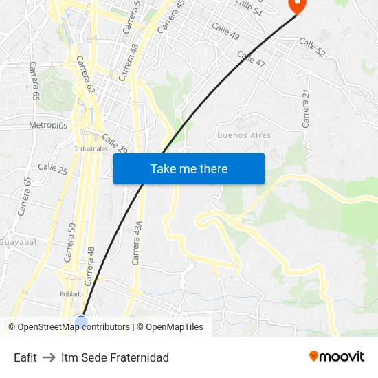 Eafit to Itm Sede Fraternidad map