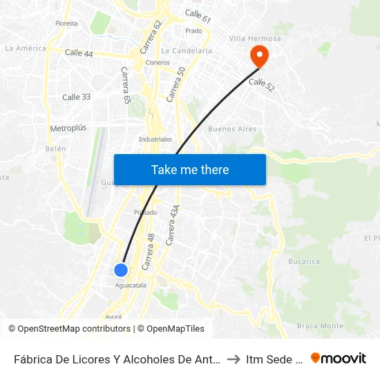 Fábrica De Licores Y Alcoholes De Antioquia (Cl 12 Sur - Kr 50c, Medellín) to Itm Sede Fraternidad map