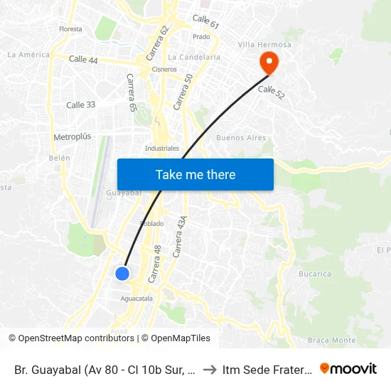 Br. Guayabal (Av 80 - Cl 10b Sur, Medellín) to Itm Sede Fraternidad map