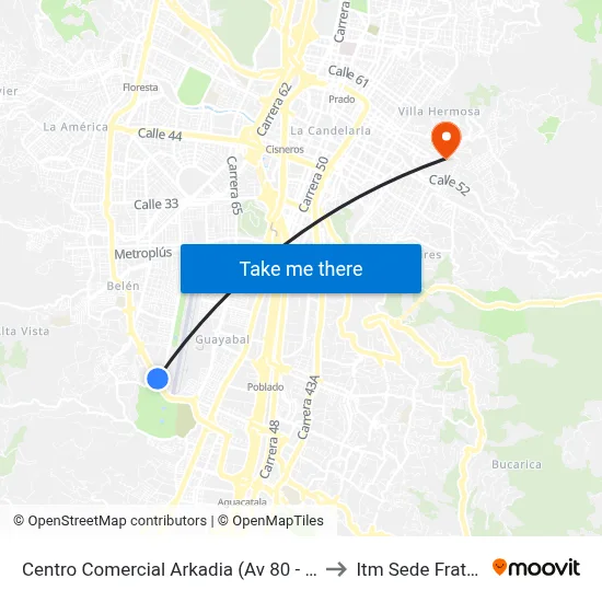 Centro Comercial Arkadia (Av 80 - Cl 1, Medellín) to Itm Sede Fraternidad map