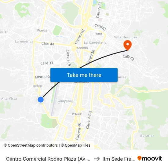 Centro Comercial Rodeo Plaza (Av 80 - Kr 76, Medellín) to Itm Sede Fraternidad map
