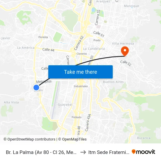 Br. La Palma (Av 80 - Cl 26, Medellín) to Itm Sede Fraternidad map