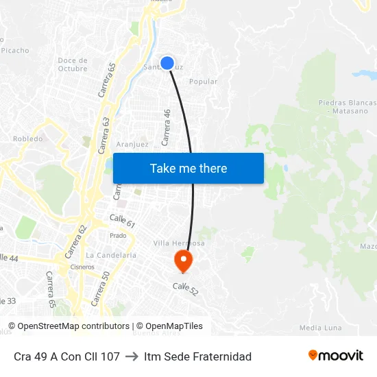 Cra 49 A Con Cll 107 to Itm Sede Fraternidad map