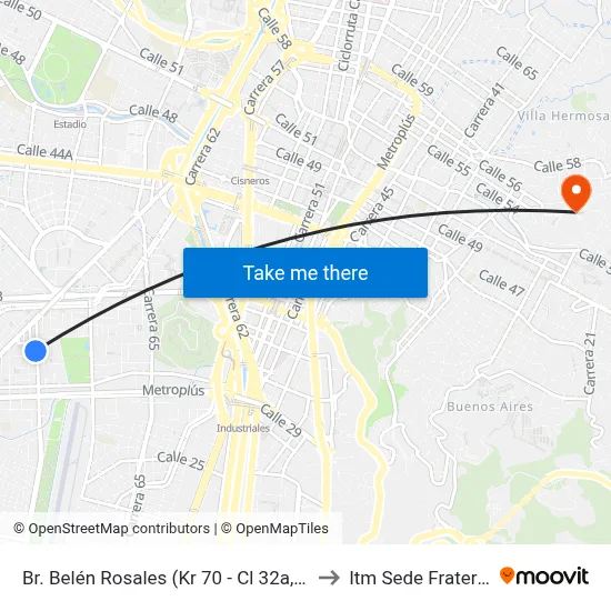 Br. Belén Rosales (Kr 70 - Cl 32a, Medellín) to Itm Sede Fraternidad map