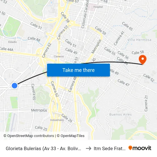 Glorieta Bulerías (Av 33 - Av. Bolivariana, Medellín) to Itm Sede Fraternidad map