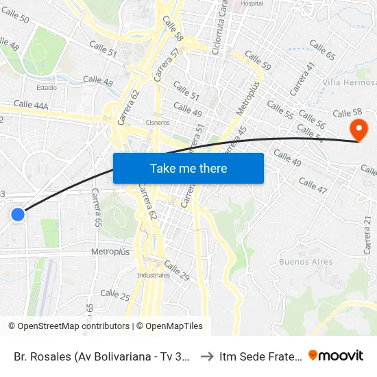 Br. Rosales (Av Bolivariana - Tv 32d, Medellín) to Itm Sede Fraternidad map