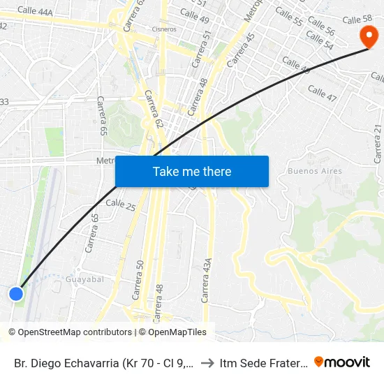Br. Diego Echavarria (Kr 70 - Cl 9, Medellín) to Itm Sede Fraternidad map