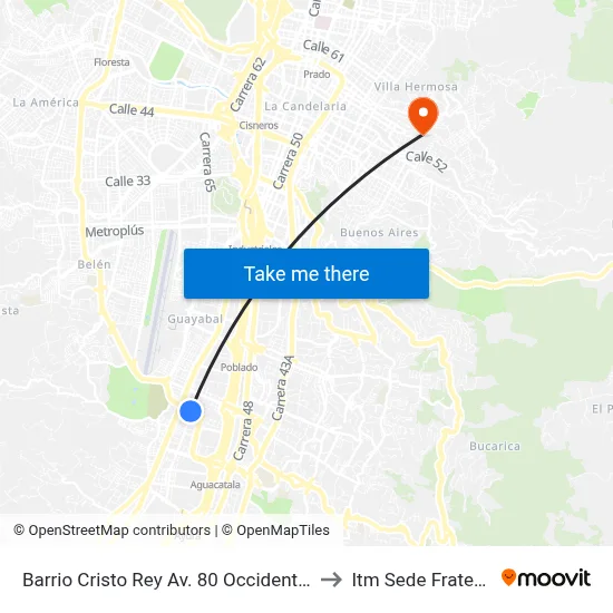 Barrio Cristo Rey Av. 80 Occidente - Oriente to Itm Sede Fraternidad map