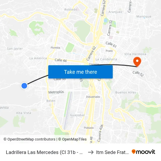 Ladrillera Las Mercedes (Cl 31b - Kr 89e, Medellín) to Itm Sede Fraternidad map