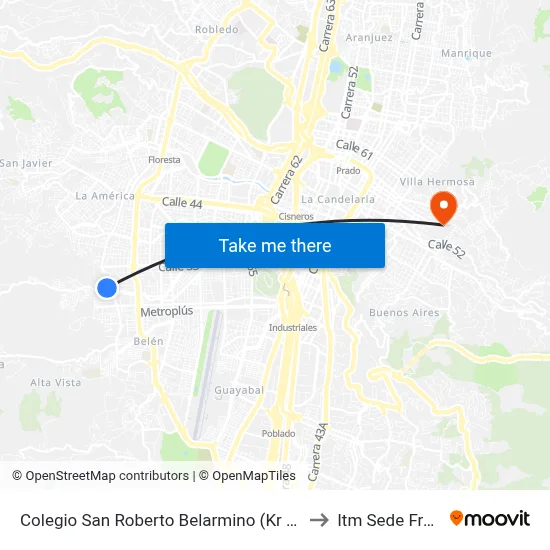 Colegio San Roberto Belarmino (Kr 84 - Cl 32a, Medellín) to Itm Sede Fraternidad map