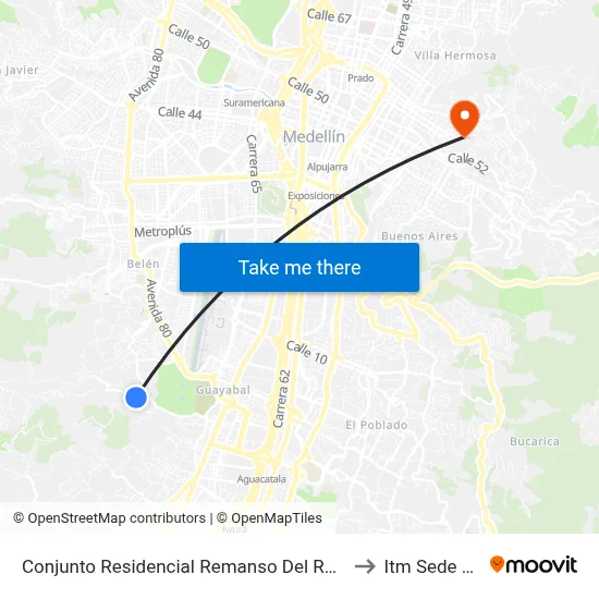 Conjunto Residencial Remanso Del Rodeo (Cl 6 Sur - Kr 79c, Medellín) to Itm Sede Fraternidad map