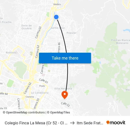 Colegio Finca La Mesa (Cr 52 - Cl 117, Medellín) to Itm Sede Fraternidad map