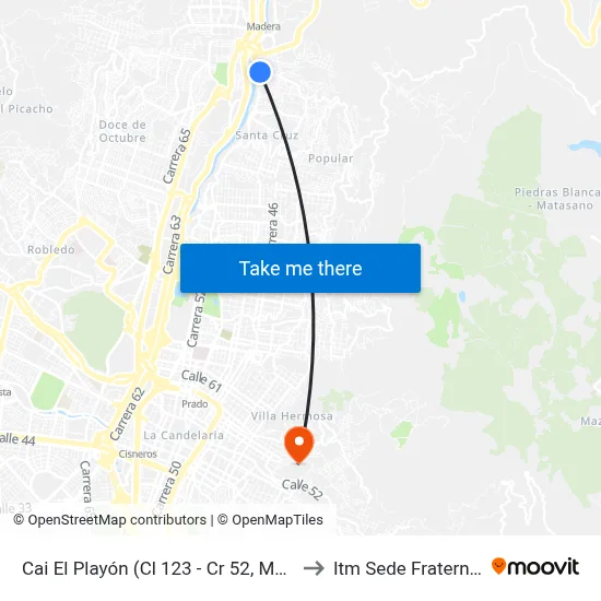 Urbanización Plaza Del Rio (Cl 123 - Cr 52, Medellín) to Itm Sede Fraternidad map