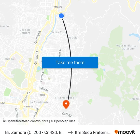Br. Zamora (Cl 20d - Cr 42d, Bello) to Itm Sede Fraternidad map