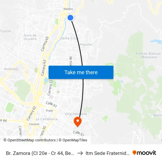 Br. Zamora (Cl 20e - Cr 44, Bello) to Itm Sede Fraternidad map