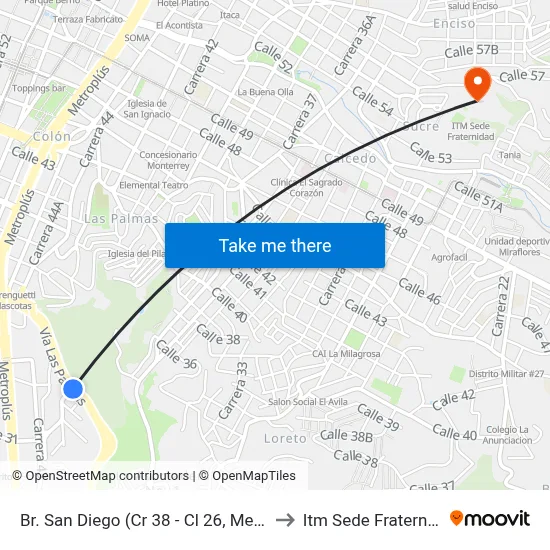 Br. San Diego (Cr 38 - Cl 26, Medellín) to Itm Sede Fraternidad map