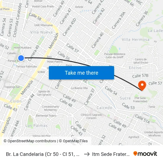 Br. La Candelaria (Cr 50 - Cl 51, Medellín) to Itm Sede Fraternidad map