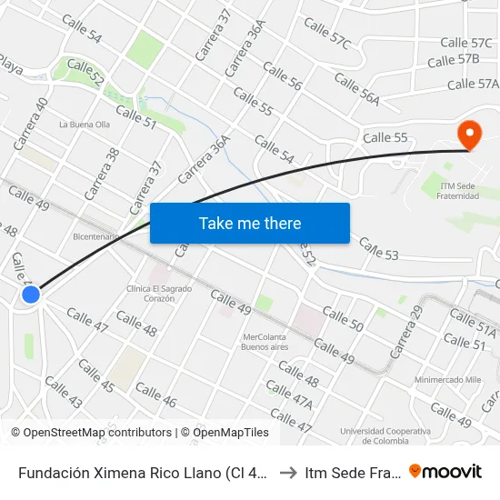 Fundación Ximena Rico Llano (Cl 47a - Cr 37, Medellín) to Itm Sede Fraternidad map