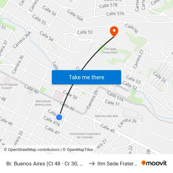 Br. Buenos Aires (Cl 48 - Cr 30, Medellín) to Itm Sede Fraternidad map
