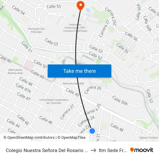 Colegio Nuestra Señora Del Rosario (Cr 22 - Cl 47, Medellín) to Itm Sede Fraternidad map