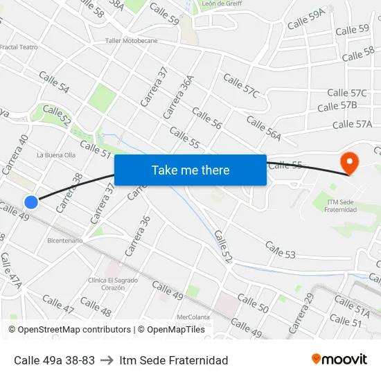 Calle 49a 38-83 to Itm Sede Fraternidad map