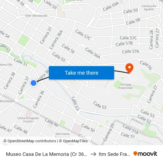Museo Casa De La Memoria (Cr 36a - Cl 50, Medellín) to Itm Sede Fraternidad map