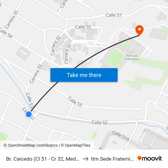 Br. Caicedo (Cl 51 - Cr 32, Medellín) to Itm Sede Fraternidad map