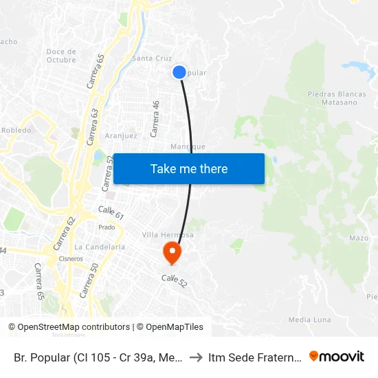 Br. Popular (Cl 105 - Cr 39a, Medellín) to Itm Sede Fraternidad map